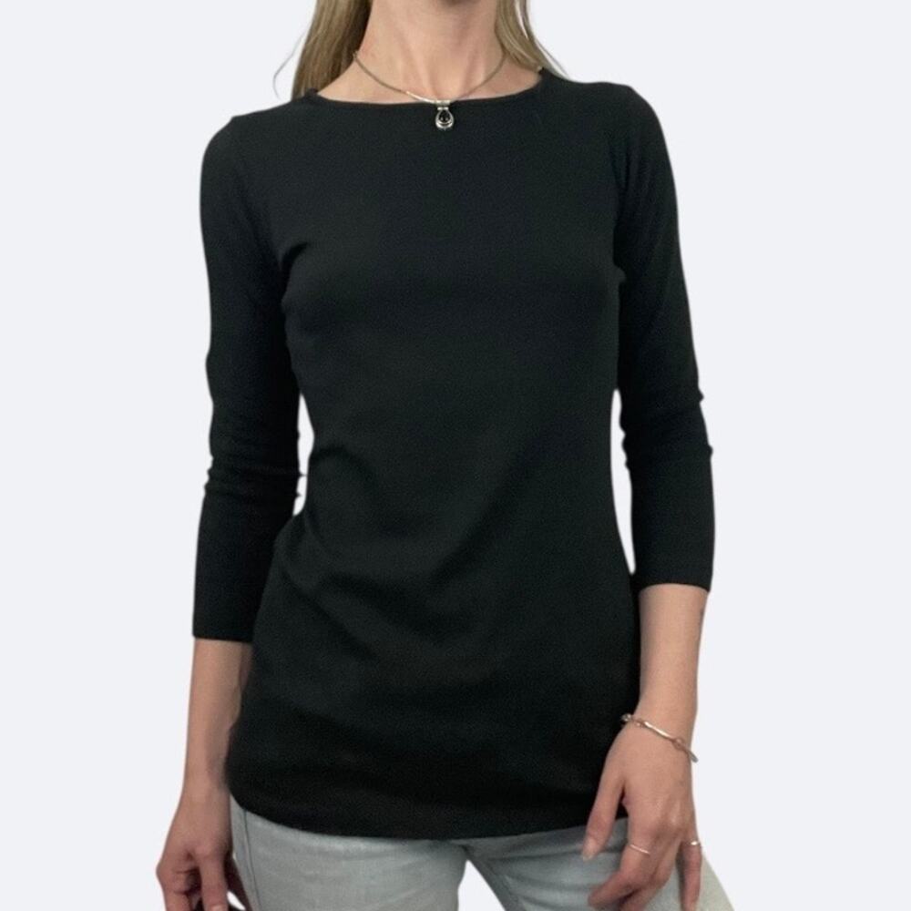 Black Long Sleeve Boatneck Top - Women